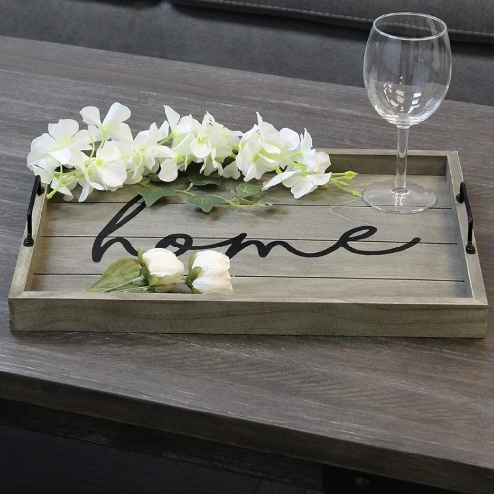 Rustic Gray Wooden Tray with 'Home' Script - Picture 7 of 16